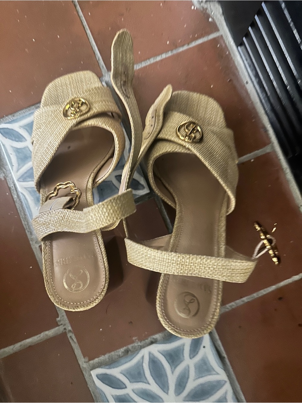 Sam & Libby Metallic Gold Woven Strap Sandals